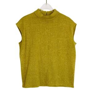 1970s Vintage Quality House Gold Sparkle Sleeveless Wool Sleeveless Blouse Large